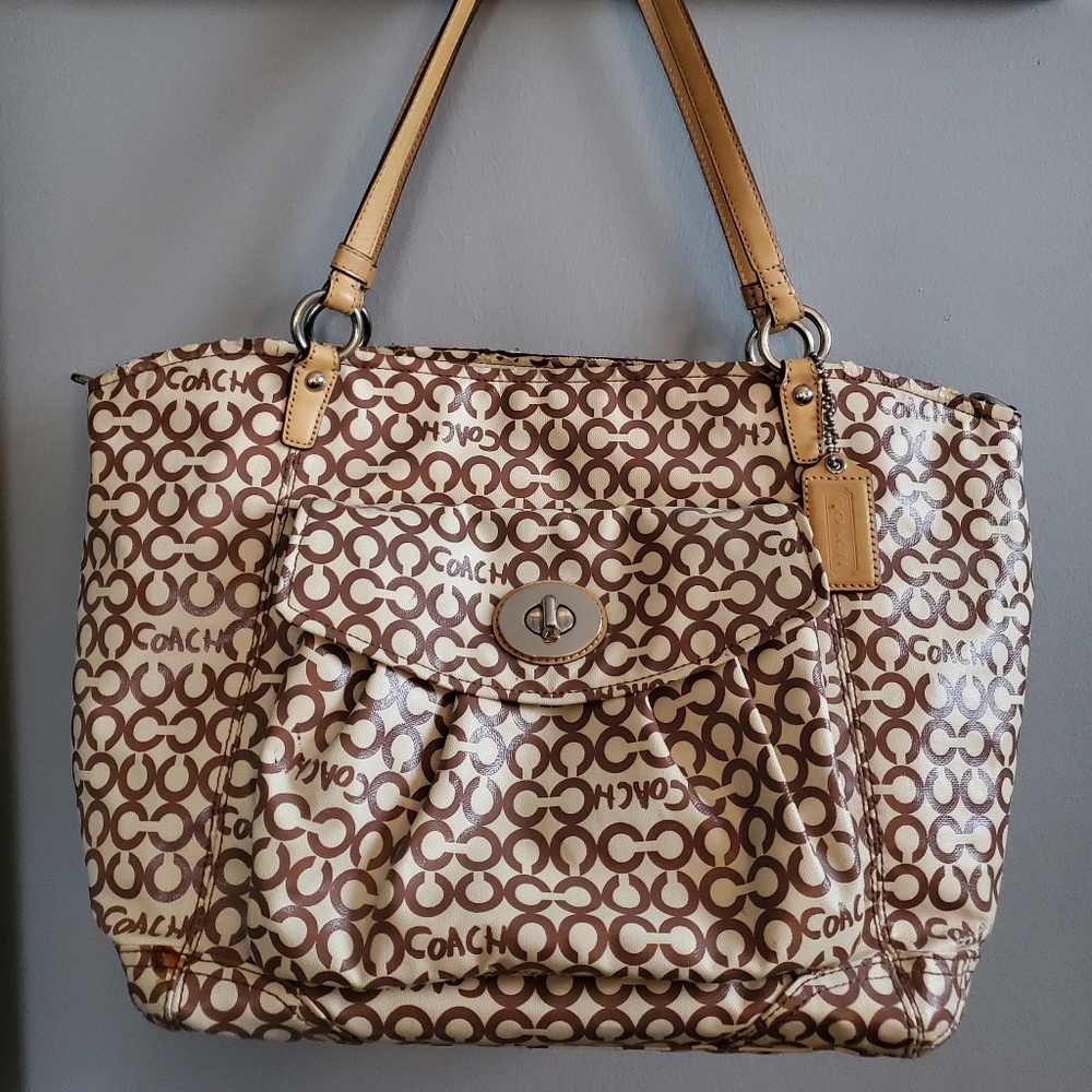 Coach tote brown and cream